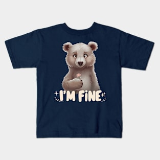 Cute Brown Bear Holding Flower "I'm Fine" Kids T-Shirt